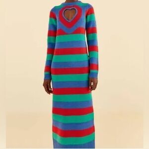 FARM Rio Made In Brazil Multicolor Striped Long Sweater Sleeve Dress